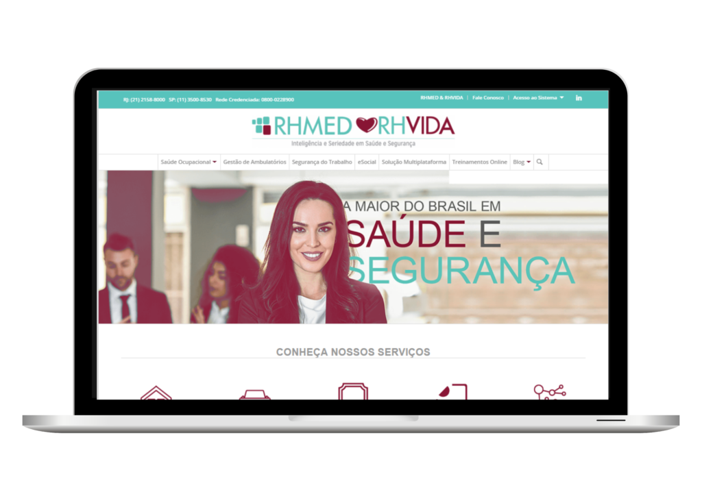 notebook com site redormulado com logo da RHMED/RHVIDA